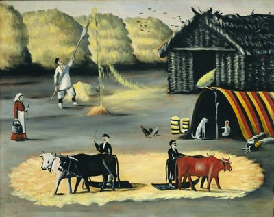Threshing the Floor in a Georgian Country Village by Niko Pirosmani